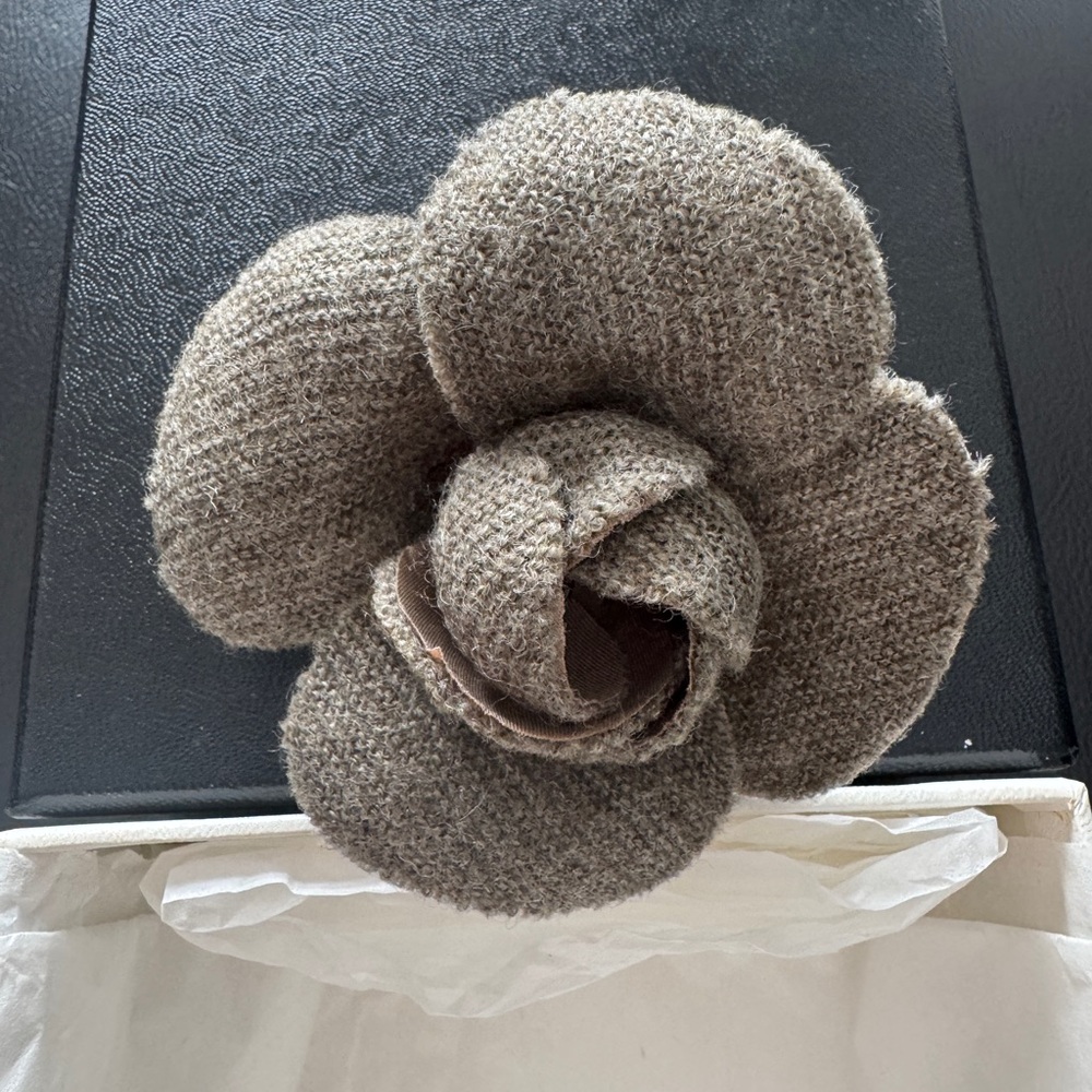 Chanel Gray Fabric Camelia Flower Brooch